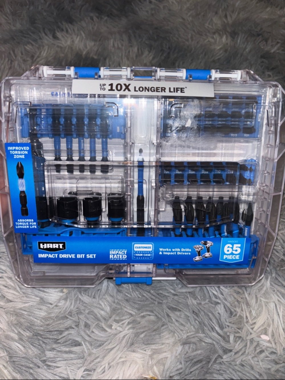 HART 65-Piece Impact Drive Bit Set - Blue/Clear Case SEALED